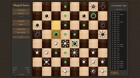 A MogriChess game in progress, with a pawn that moves like a queen