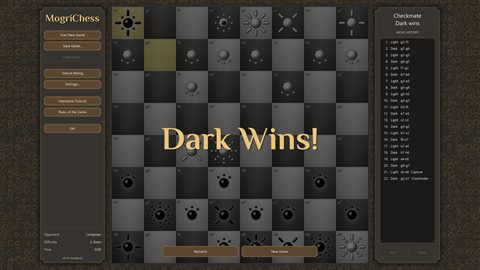 The end of a game, with Dark Wins across the board