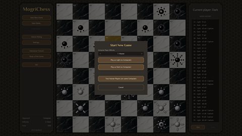 The new game dialog over a black and white board