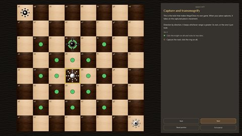 A tutorial lesson on capturing, with the legal moves marked